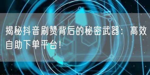 揭秘抖音刷赞背后的秘密武器：高效自助下单平台！